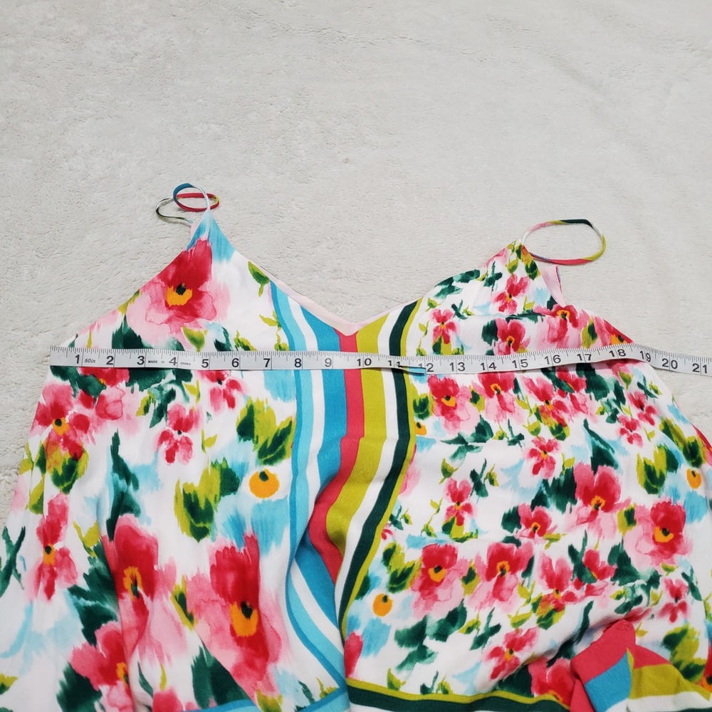 Zara White Pink Floral Banadana Spaghetti Strap Flowy Top Medium Casual Summer - Picture 6 of 8